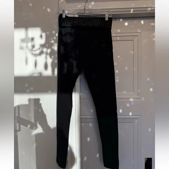 VICTORIAS SECRET FOLD OVER LEGGINGS BLACK BLING CRYSTALS SMALL - Picture 4 of 6